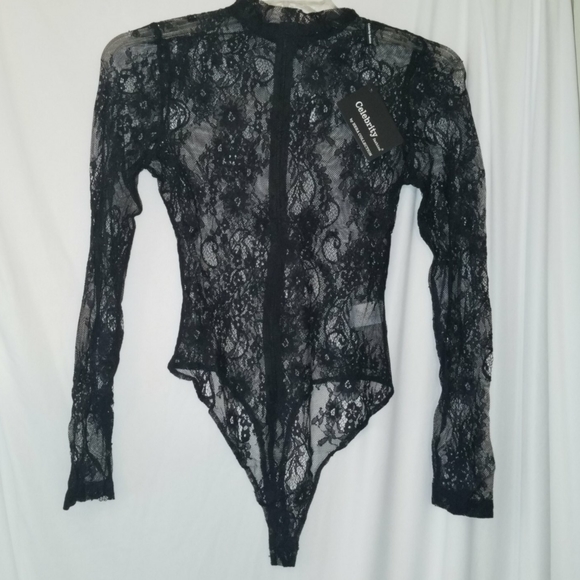 Hera Collection Lace Long Sleeve Thong Bodysuit - Picture 2 of 5